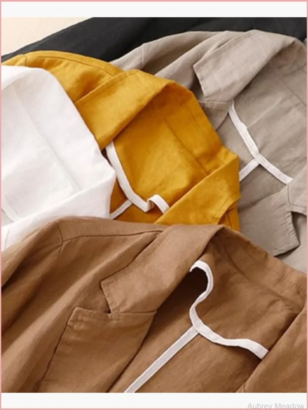 Linen Blazer 3/4 Sleeve Notch Lapel Button Front Work Casual Jacket with Pockets